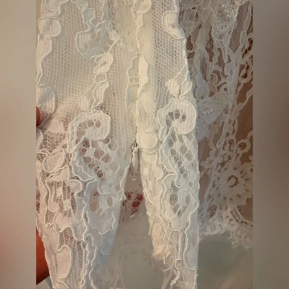 NWOT BRONX AND BANCO Colette White Lace Long Sleeve Mini Wedding Bridal Dress - Picture 11 of 16